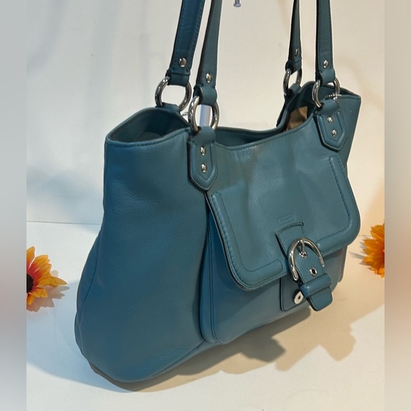Coach Teal Leather Handbag shoulder bag hobo satchel - Picture 3 of 11